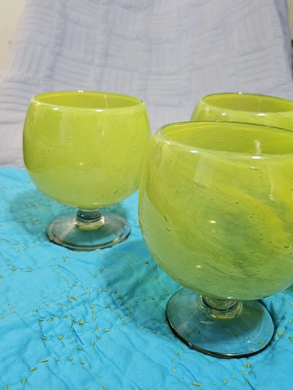 Crate & Barrel Handblown Glass Goblets, Lime Green, Quality Made Five(5) Glasses